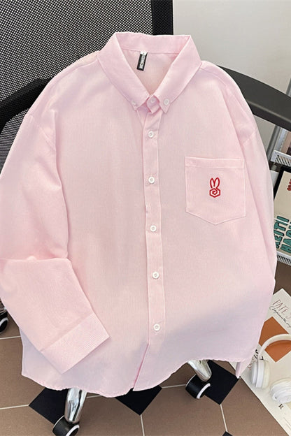 Basic Embroidered Logo Button Up Long Sleeve Shirt