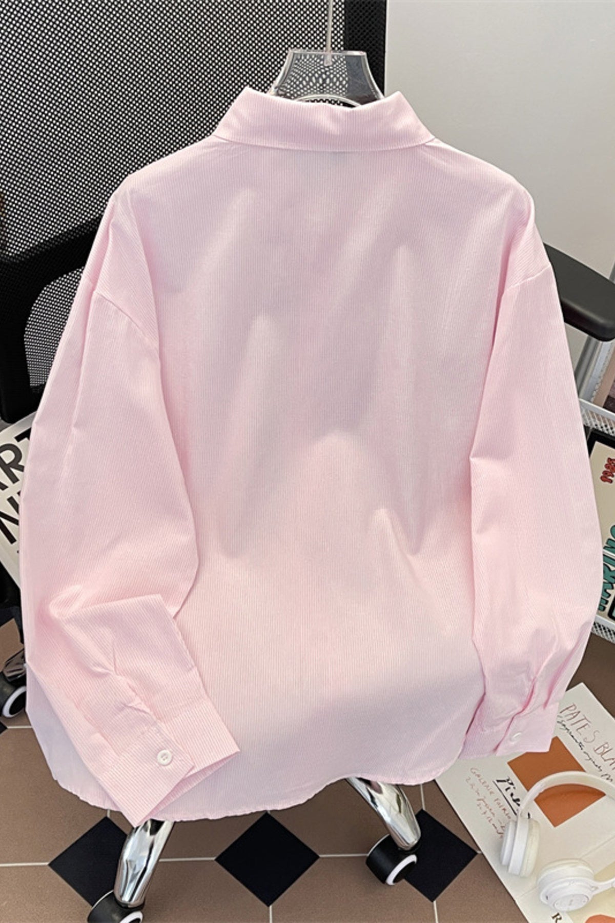 Basic Embroidered Logo Button Up Long Sleeve Shirt