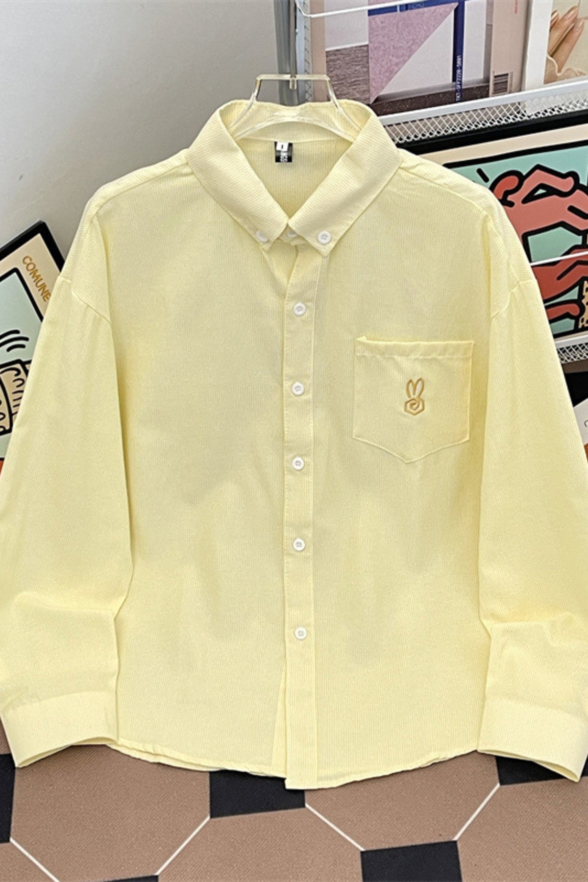 Basic Embroidered Logo Button Up Long Sleeve Shirt