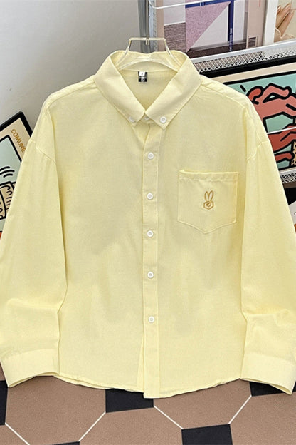 Basic Embroidered Logo Button Up Long Sleeve Shirt