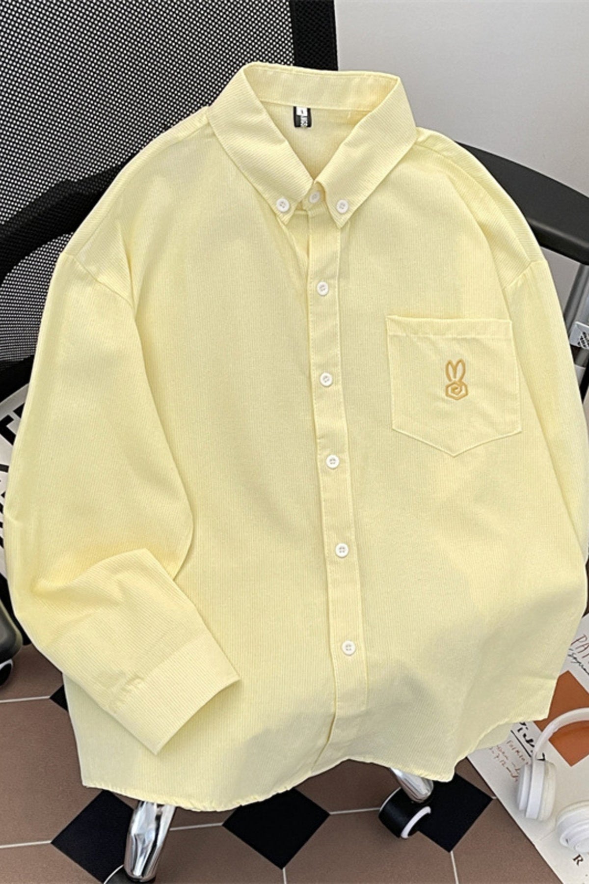 Basic Embroidered Logo Button Up Long Sleeve Shirt