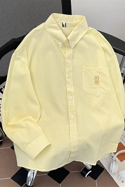 Basic Embroidered Logo Button Up Long Sleeve Shirt