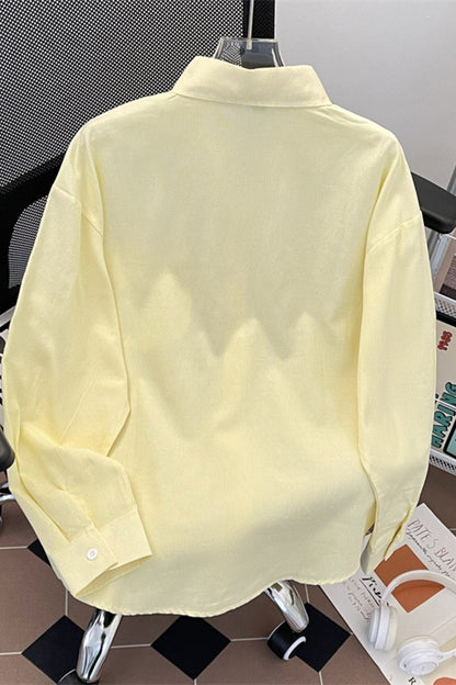 Basic Embroidered Logo Button Up Long Sleeve Shirt