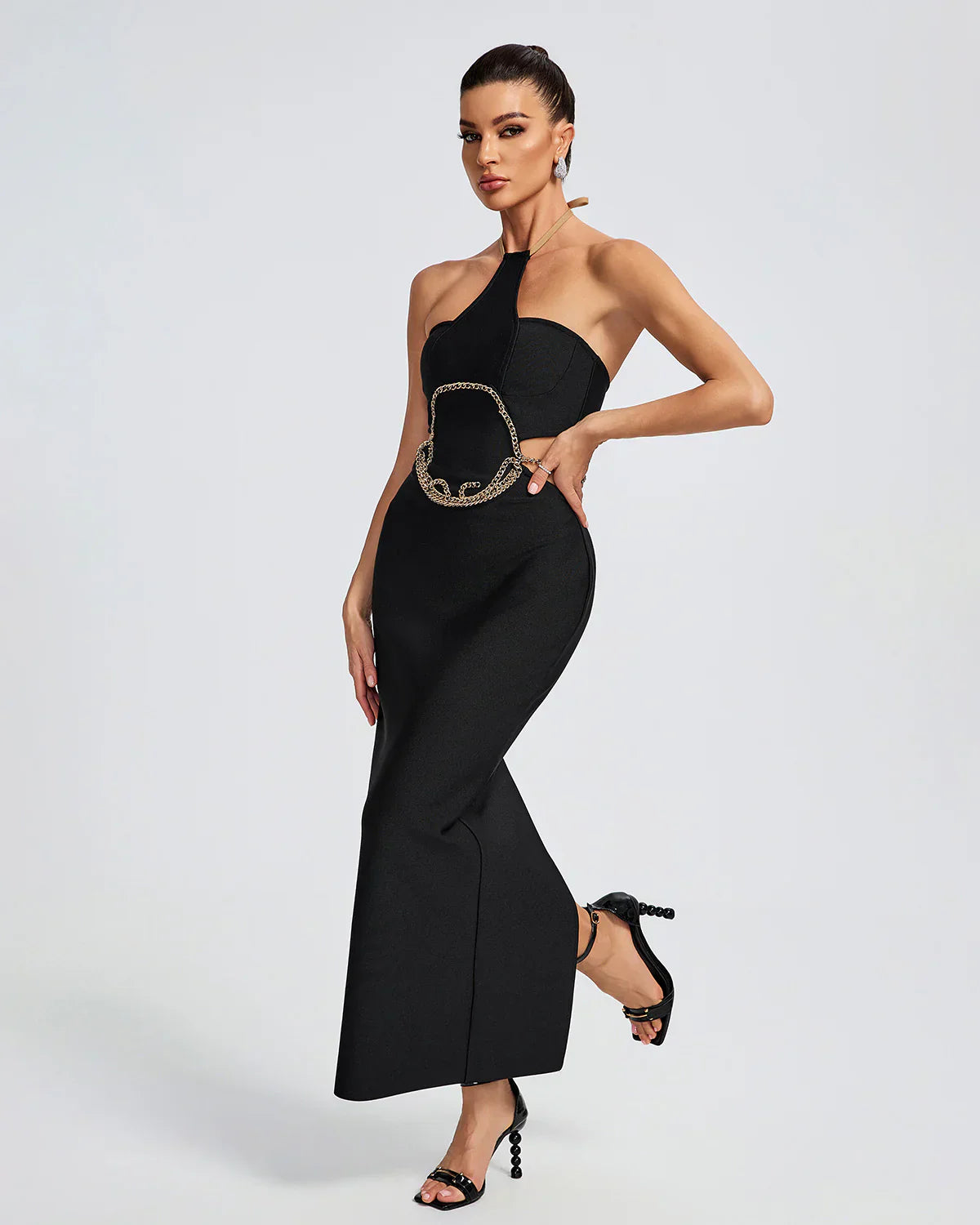NEXT DAY DELIVERY KARLA Gold Chain Waist Cutout Bandage Dress