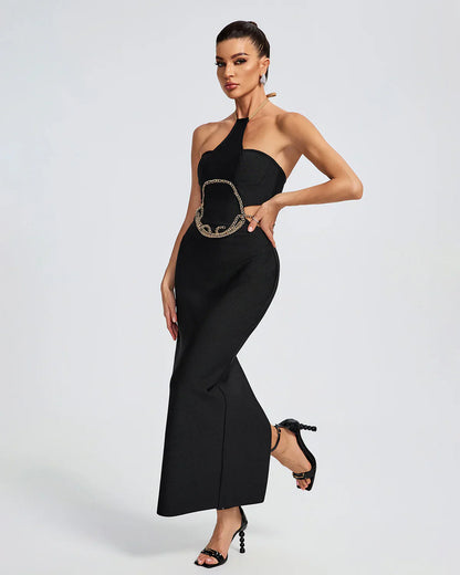 NEXT DAY DELIVERY KARLA Gold Chain Waist Cutout Bandage Dress