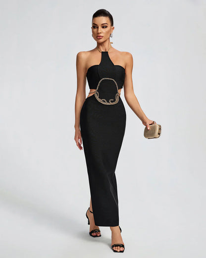 NEXT DAY DELIVERY KARLA Gold Chain Waist Cutout Bandage Dress