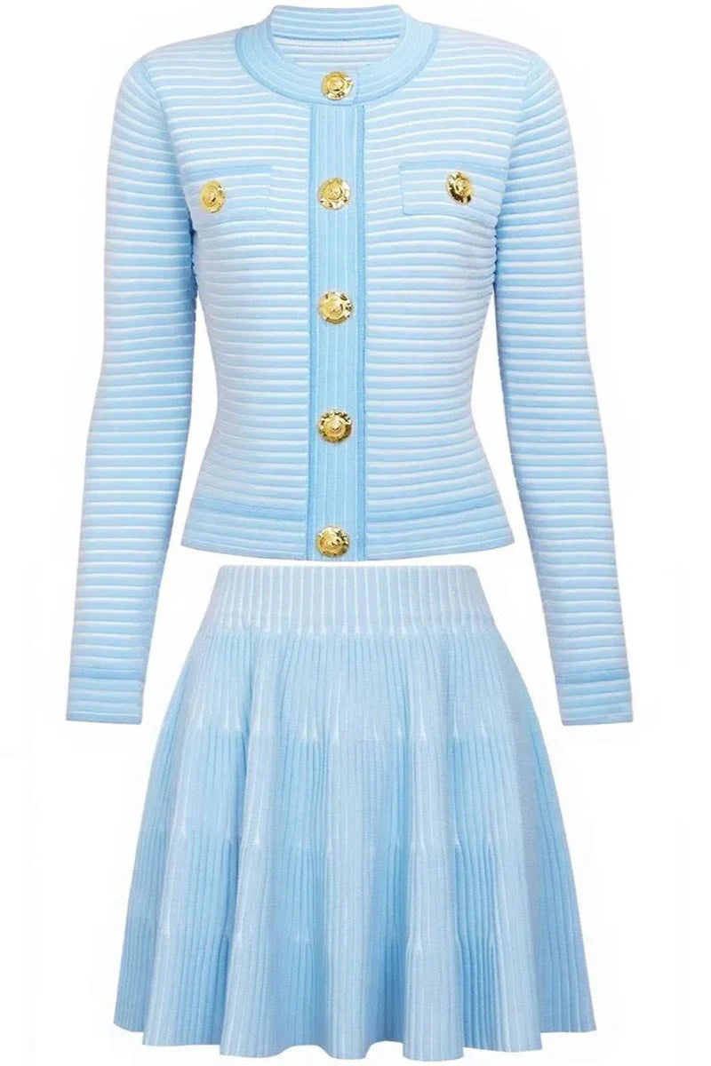 KATYA Knit Long Sleeve Bodycon Set BLUE