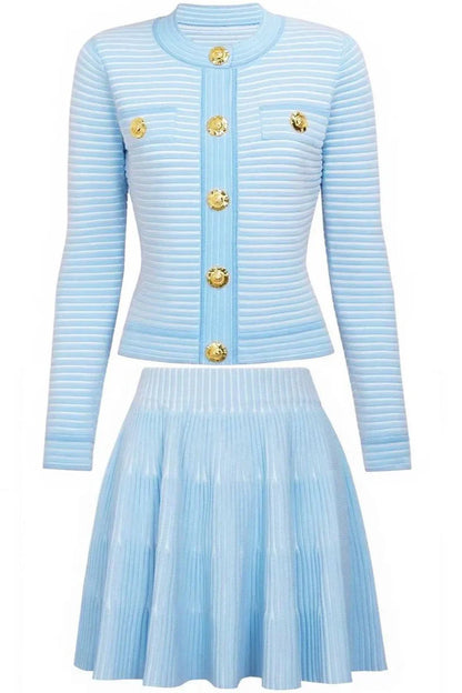 KATYA Knit Long Sleeve Bodycon Set BLUE