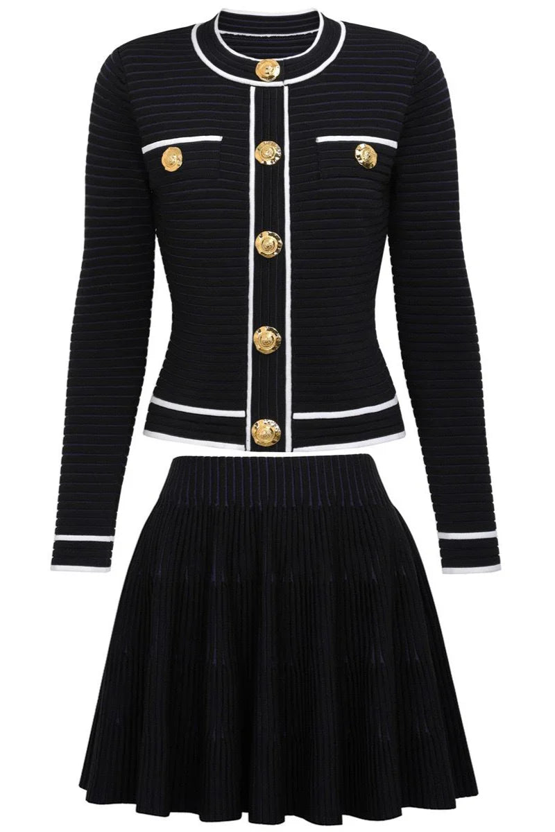 KATYA Knit Long Sleeve Bodycon Set BLACK