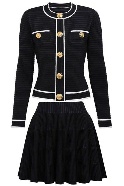 KATYA Knit Long Sleeve Bodycon Set BLACK