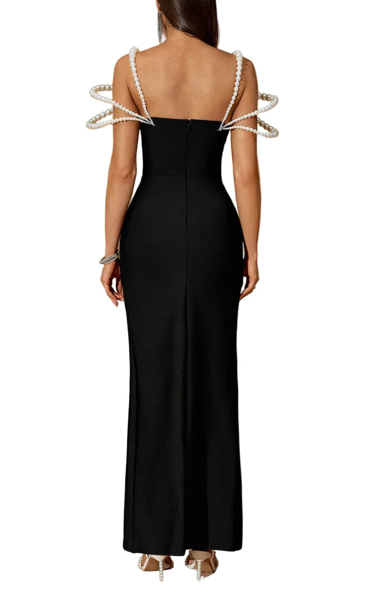 KAYLA Pearl Embellished High-Slit Bandage Dress