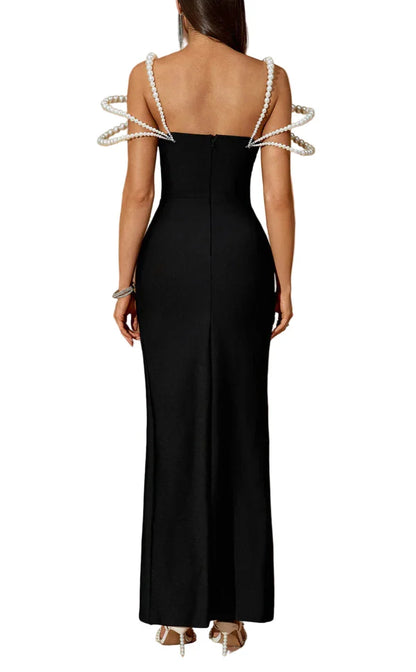 KAYLA Pearl Embellished High-Slit Bandage Dress