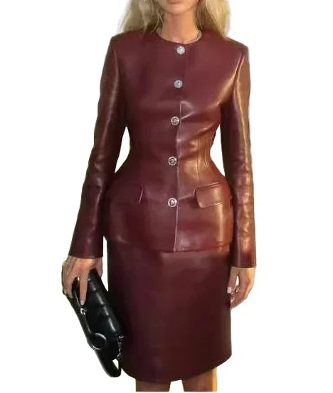 NEXT DAY DELIVERY KEYLA Vegan Leather Burgundy Bodycon Set