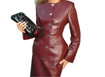 KEYLA Vegan Leather Burgundy Bodycon Set