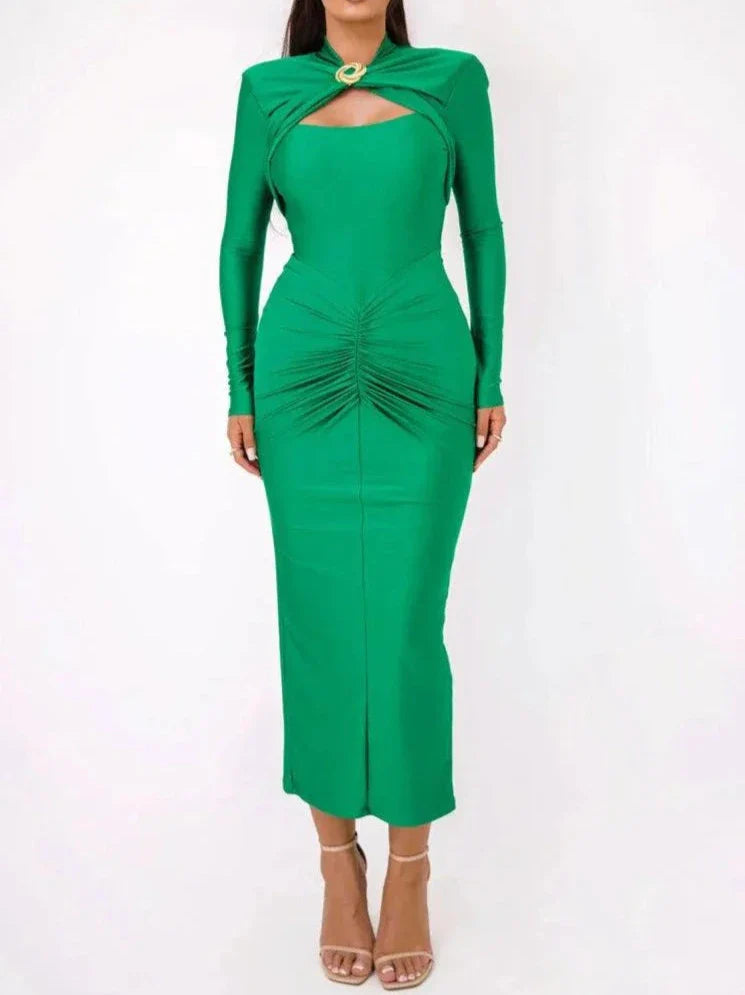 LEYNIEE Ruched Bodycon Dress GREEN