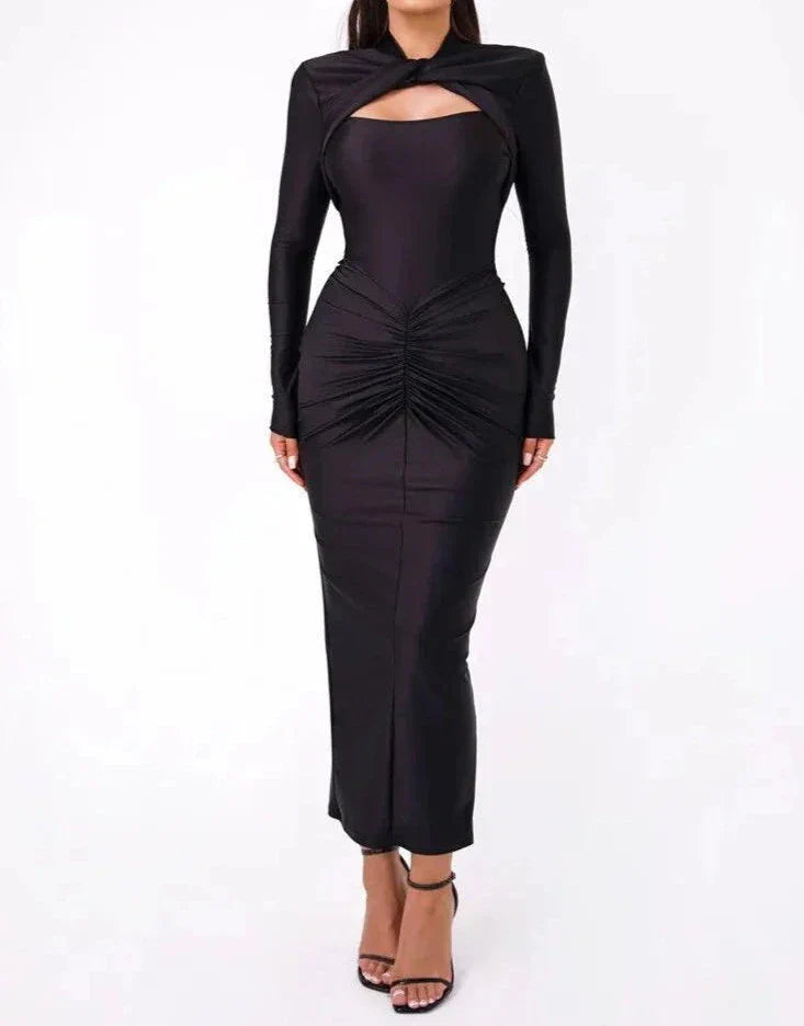 LEYNIEE Ruched Bodycon Dress BLACK