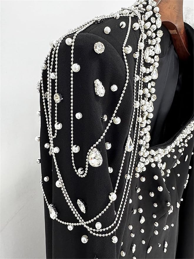 LIKIA Luxury Black Maxi Dress with Crystal Embellishments & Cape