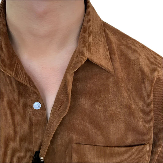 Men Suede Button Down Shirt | Long Sleeves Button Down | Corduroy Casual Loose Shirt