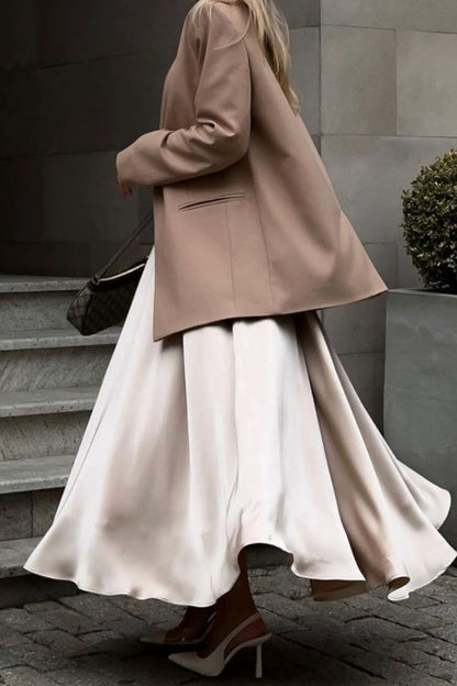 Back Elastic Waist Satin Ankle Length Skirt