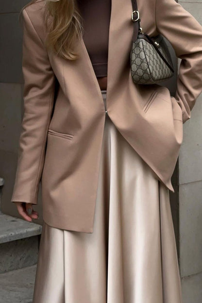 Back Elastic Waist Satin Ankle Length Skirt