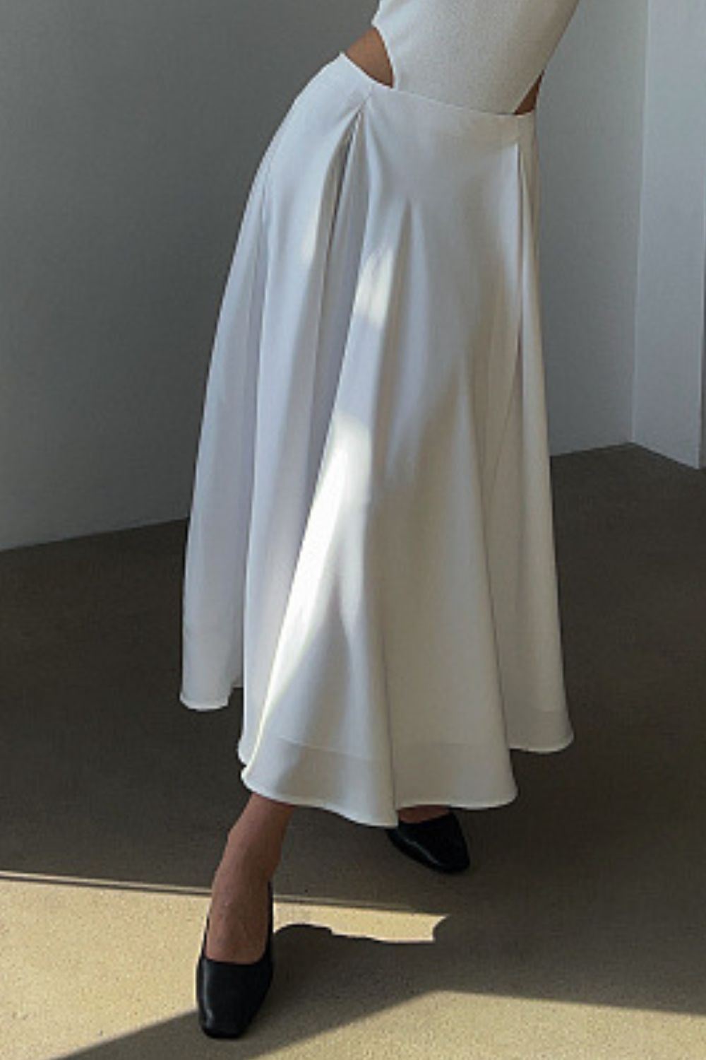 Back Elastic Waist Satin Ankle Length Skirt