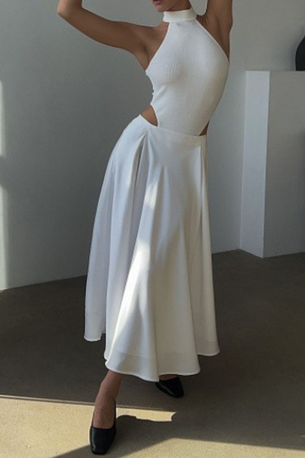 Back Elastic Waist Satin Ankle Length Skirt