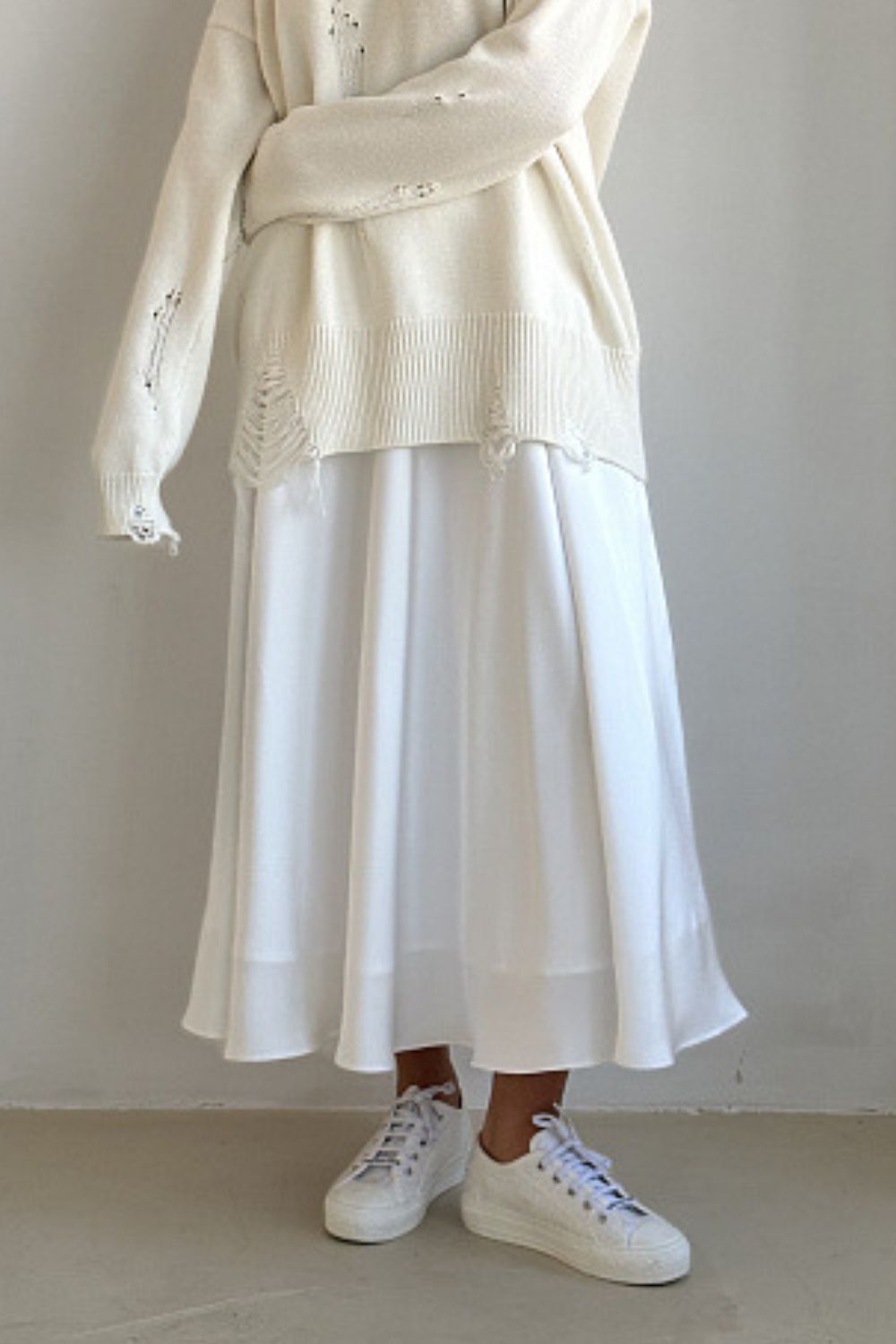 Back Elastic Waist Satin Ankle Length Skirt