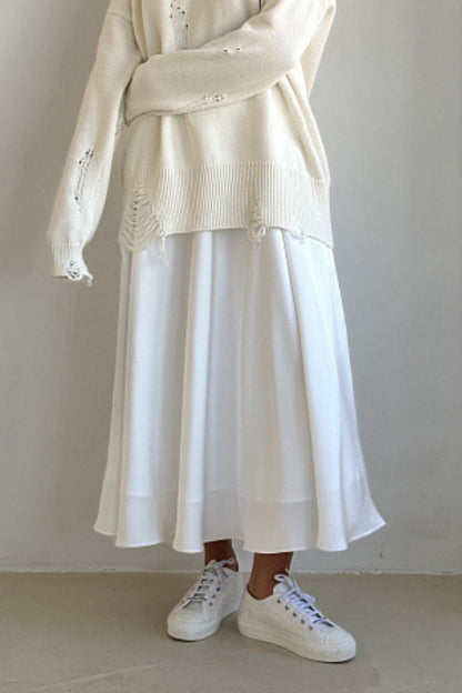 Back Elastic Waist Satin Ankle Length Skirt