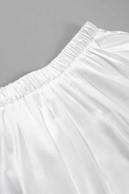 Back Elastic Waist Satin Ankle Length Skirt