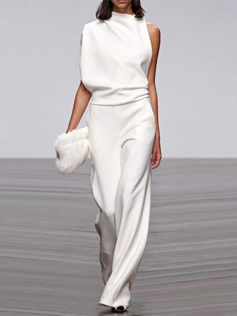 Maren | Women's One Shoulder Wide Leg Jumpsuit Sleeveless Formal