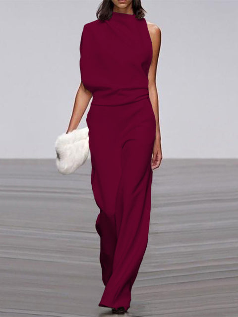Maren | Women's One Shoulder Wide Leg Jumpsuit Sleeveless Formal