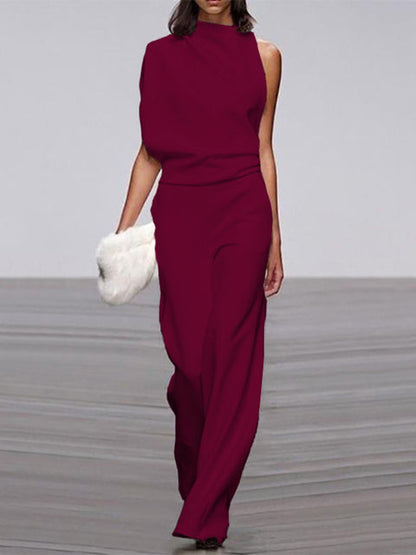 Maren | Women's One Shoulder Wide Leg Jumpsuit Sleeveless Formal