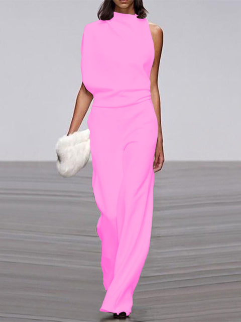 Maren | Women's One Shoulder Wide Leg Jumpsuit Sleeveless Formal