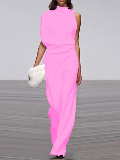 Maren | Women's One Shoulder Wide Leg Jumpsuit Sleeveless Formal