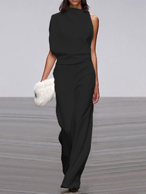 Maren | Women's One Shoulder Wide Leg Jumpsuit Sleeveless Formal
