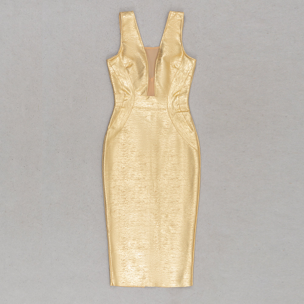 MADISON Gold Metallic Bandage Dress