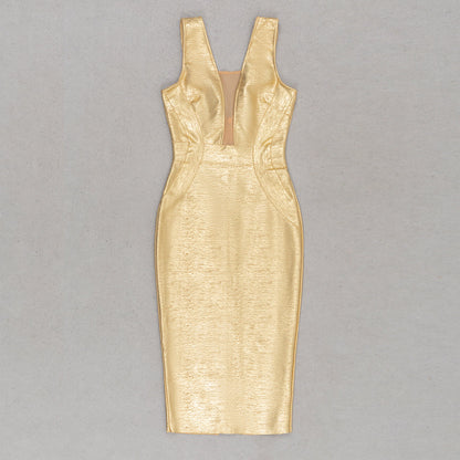 MADISON Gold Metallic Bandage Dress