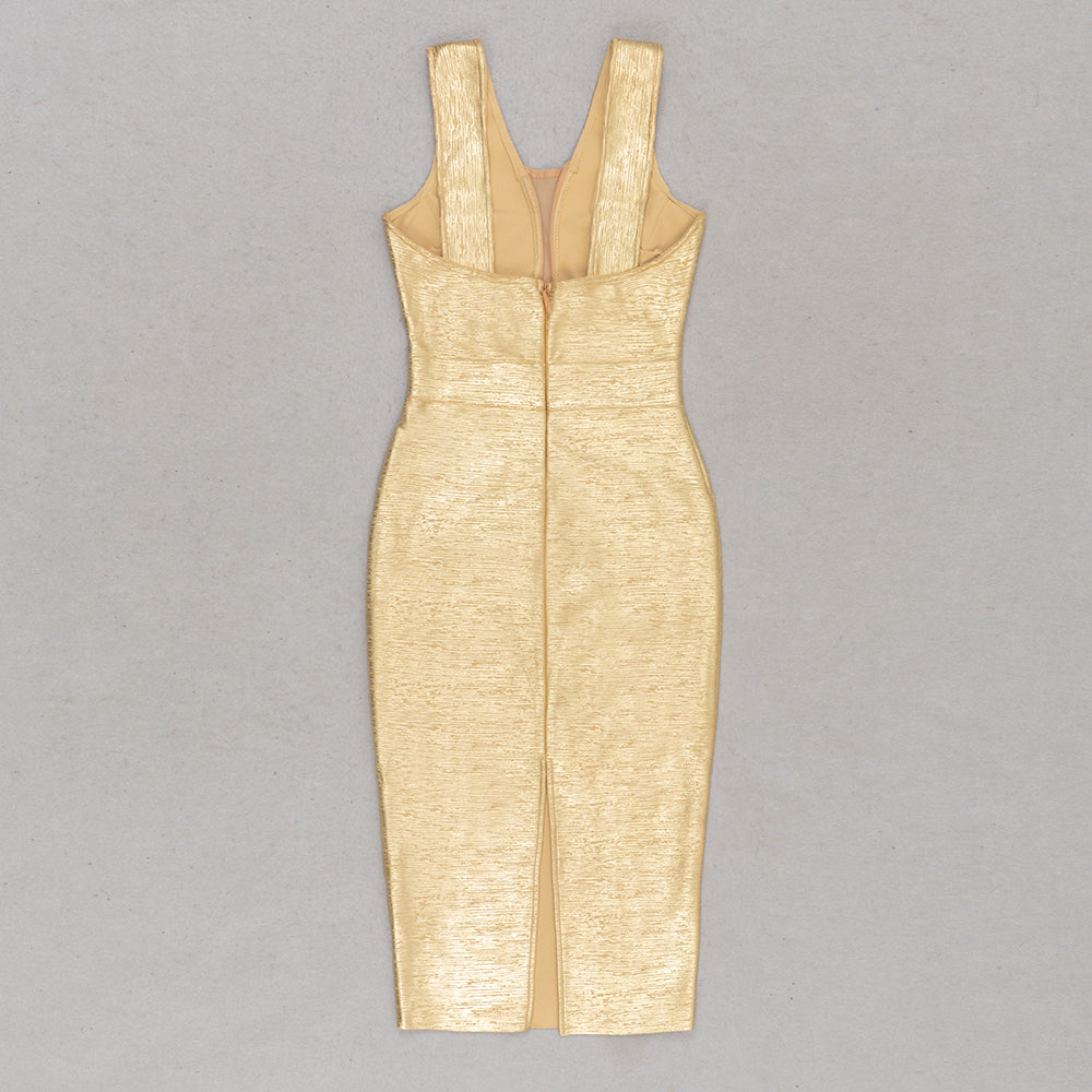 MADISON Gold Metallic Bandage Dress