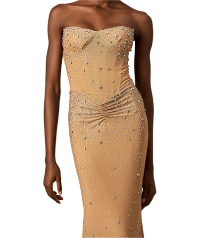MAEVA CRYSTAL SMOCKED MAXI DRESS