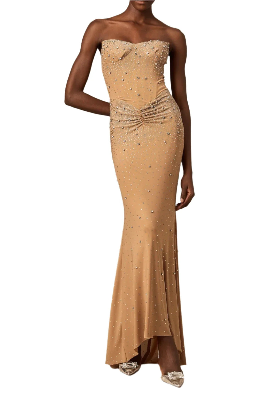 MAEVA CRYSTAL SMOCKED MAXI DRESS