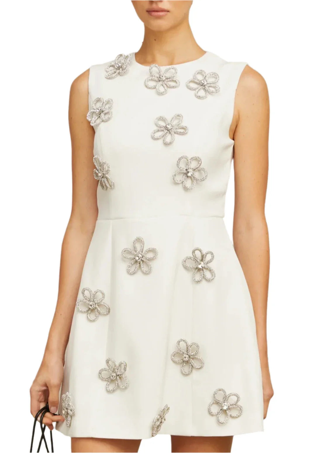 MARGOT WHITE FLOWER CRYSTAL MINI DRESS