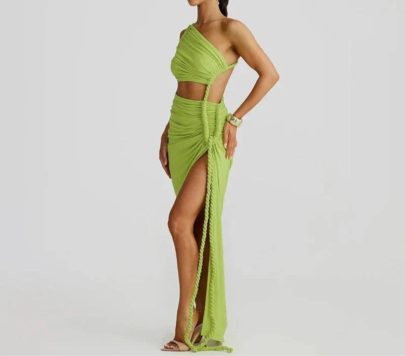 MARU One Shoulder Sexy Maxi Dress GREEN