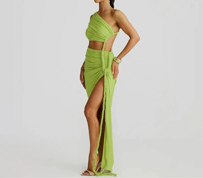 MARU One Shoulder Sexy Maxi Dress GREEN