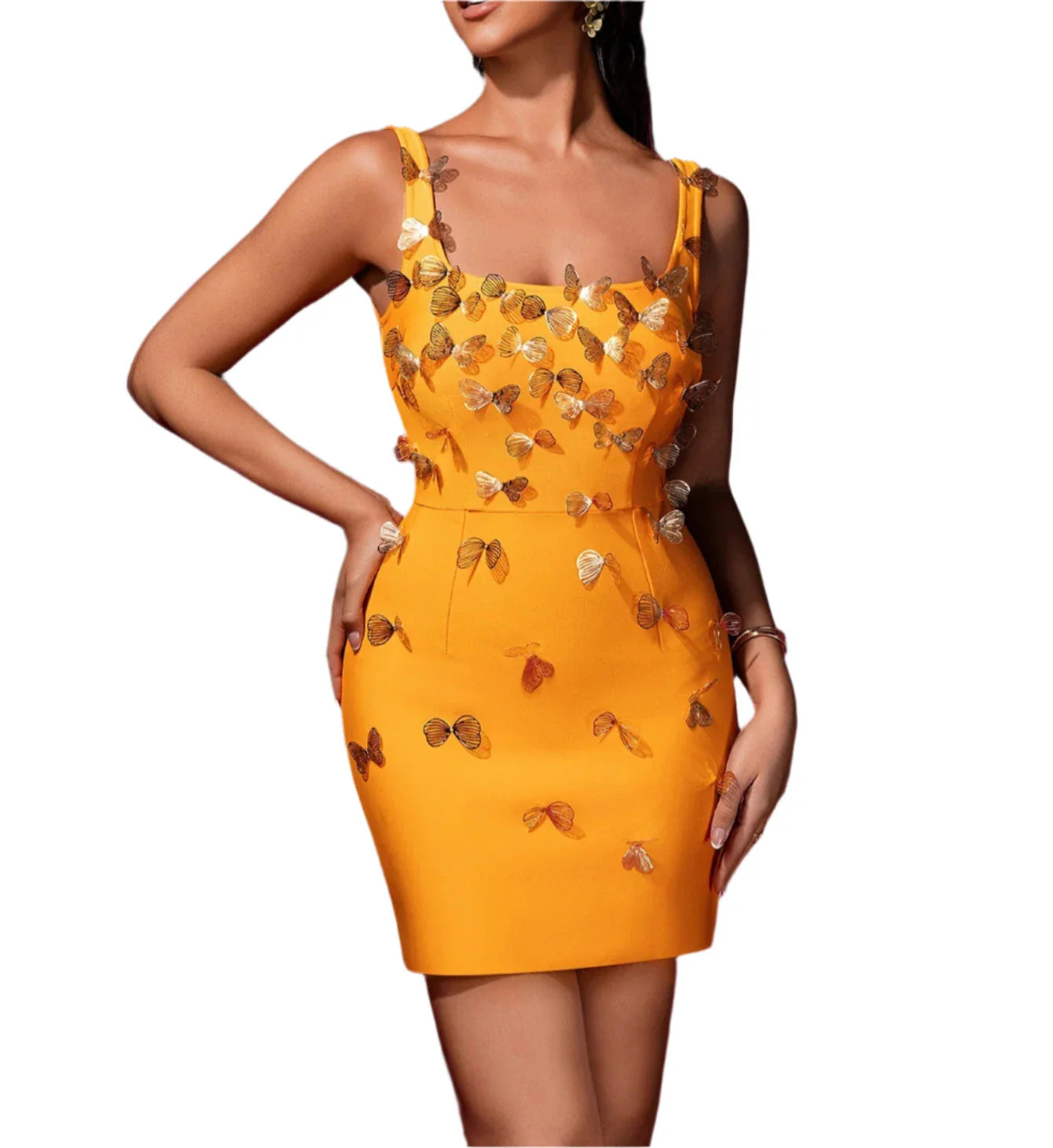 MATEA Gold Butterfly Embellished Bandage Mini Dress