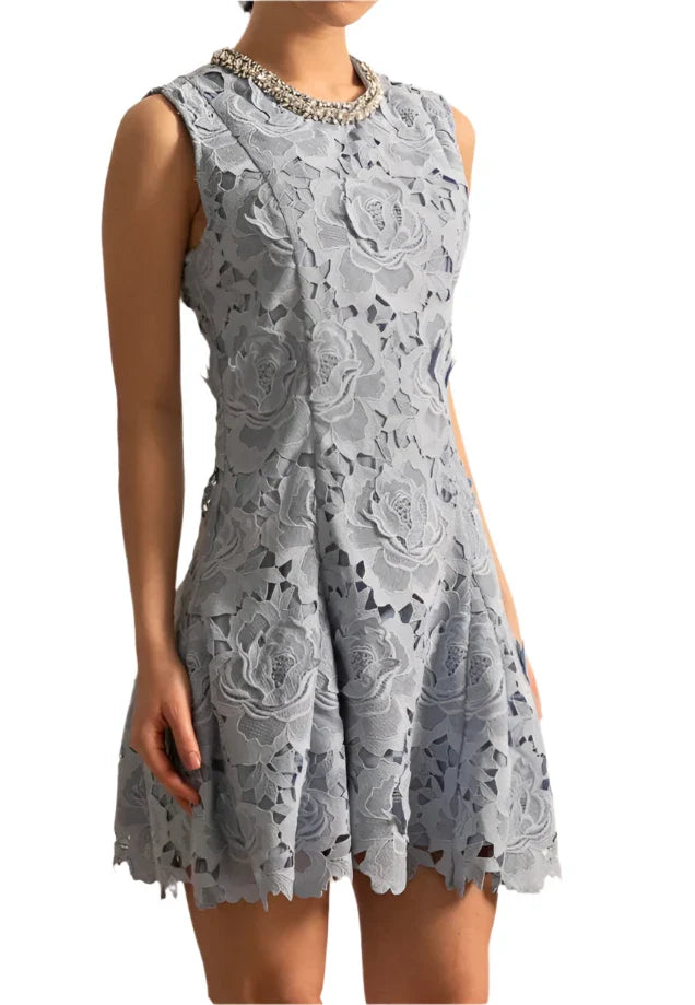 MELEK Sparkling Necklace Lace Floral Bodycon Dress