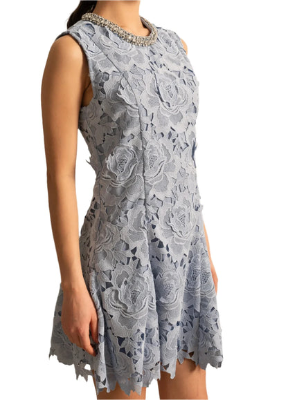 MELEK Sparkling Necklace Lace Floral Bodycon Dress