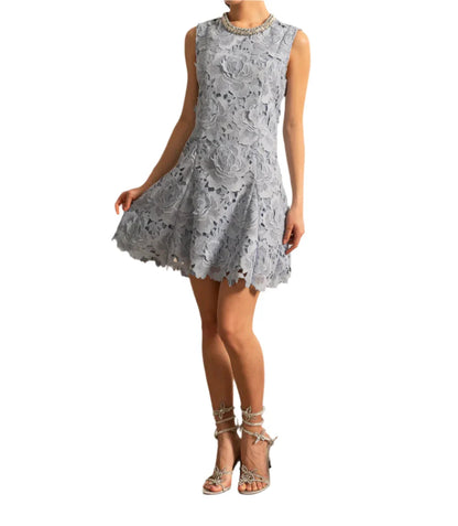 MELEK Sparkling Necklace Lace Floral Bodycon Dress