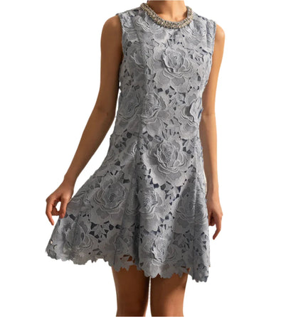 MELEK Sparkling Necklace Lace Floral Bodycon Dress