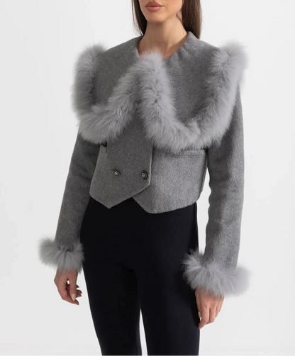 MELISA CROPPED JACKET WITH FUR COLLAR EMBELLISHMENT