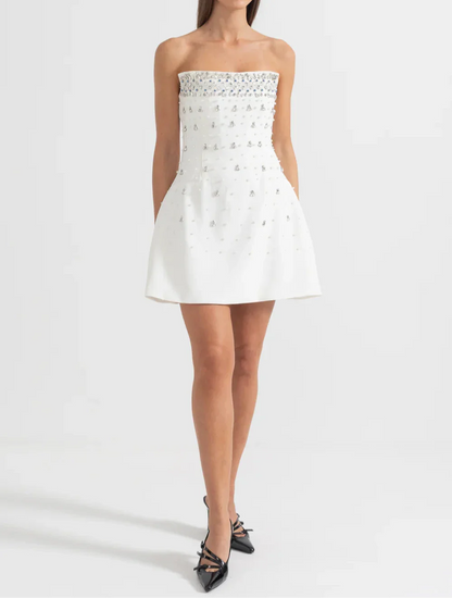 MELISSA Strapless Crystals Mini Bodycon Dress WHITE